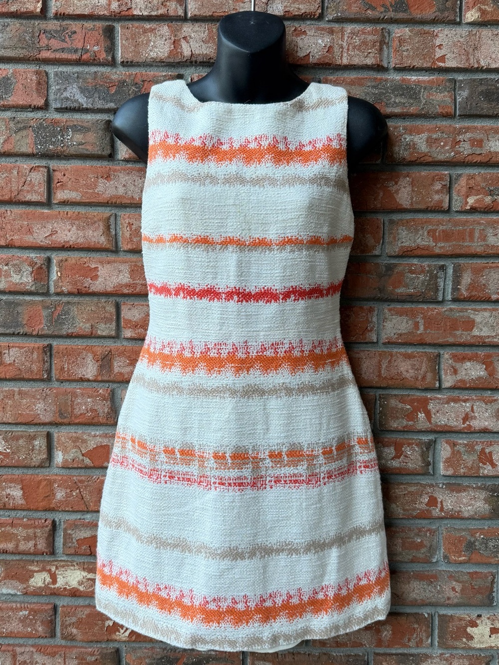 Alice + Olivia White Mini Dress with Orange and Coral Stripe Detail
